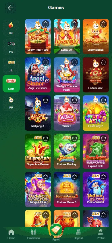 Bethall Casino mobile games area with casino titles optimised for phone screens