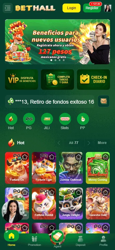 Bethall Casino mobile home screen optimised for smartphone play